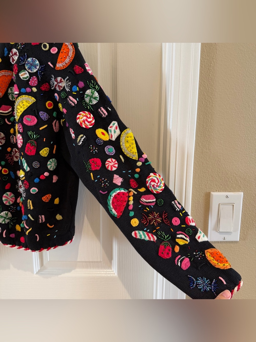 Vintage Michael Simon black knit candy and fruit embellished cardigan - Picture 6 of 8